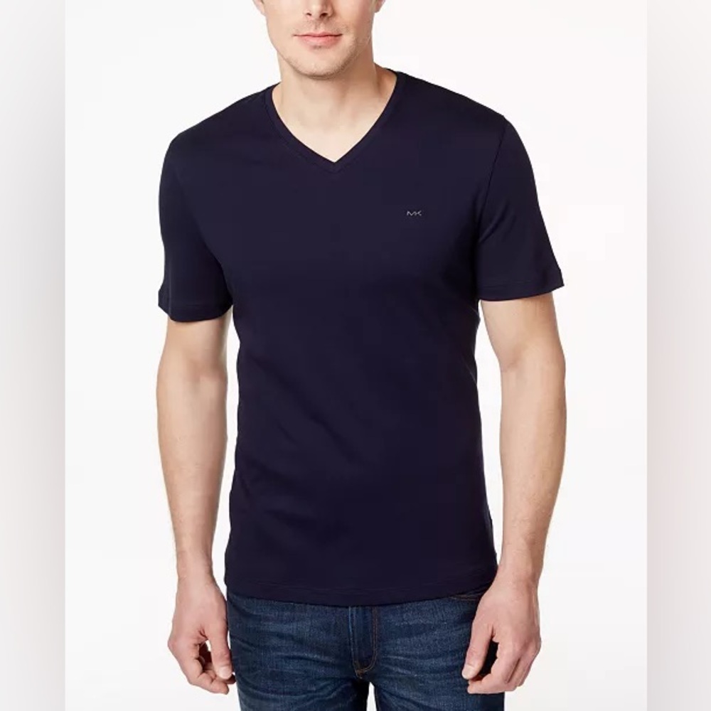 Michael Kors Navy Blue Liquid Cotton V-Neck T-Shirt